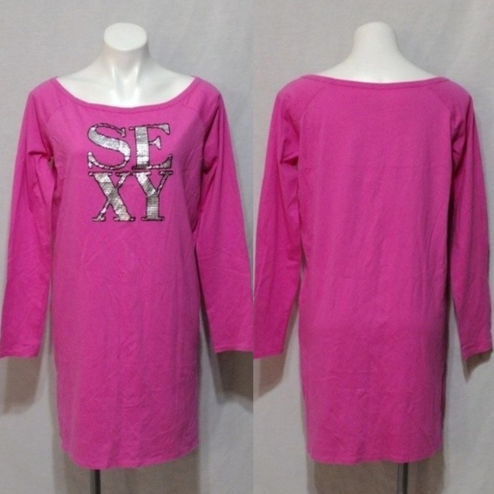 Victoria's Secret Hot Pink Rhinestone Sleepwear Dress M Loungewear Nightshirt